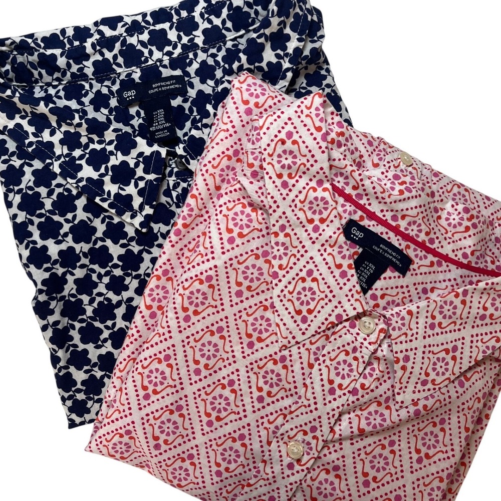 Gap Womens Boyfriend Fit Button Down Shirt Bundle XXL Navy Floral Pink Geometric - Picture 3 of 14